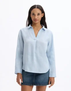 Celio Blouse 100% Lin - bleu^Femme Les Essentiels Aux Meilleurs Prix|Chemises & Blouses