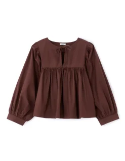 Celio Blouse encolure tunisienne en coton - marron^Femme Chemises & Blouses