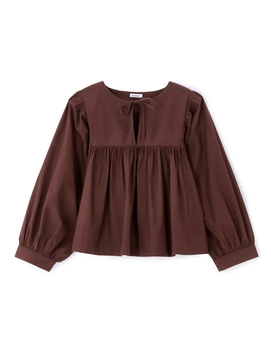 Celio Blouse encolure tunisienne en coton - marron^Femme Chemises & Blouses