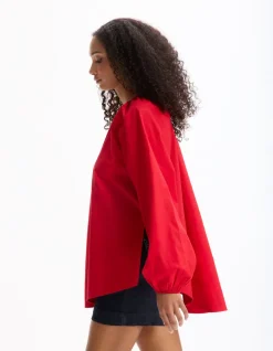 Celio Blouse oversize en coton - rouge^Femme Les Meilleures Ventes|Chemises & Blouses