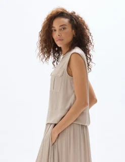 Celio Blouse satiné sans manches - beige^Femme Chemises & Blouses|Les Ensembles