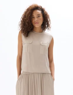 Celio Blouse satiné sans manches - beige^Femme Chemises & Blouses|Les Ensembles
