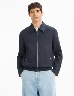 Celio Blouson col chemise en lin et coton - marine^Homme Manteaux|Blousons
