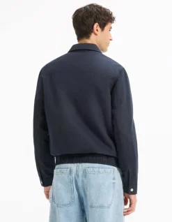 Celio Blouson col chemise en lin et coton - marine^Homme Manteaux|Blousons