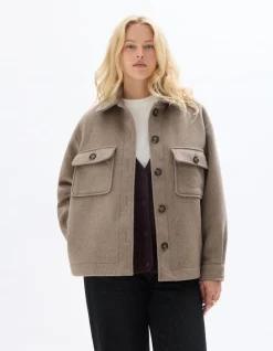 Celio Blouson duveteux col chemise - beige^Femme Manteaux