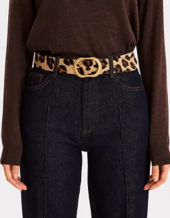 Celio Ceinture en cuir avec doublure léopard - marron^Femme Ceintures