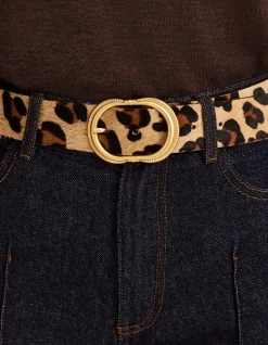 Celio Ceinture en cuir avec doublure léopard - marron^Femme Ceintures