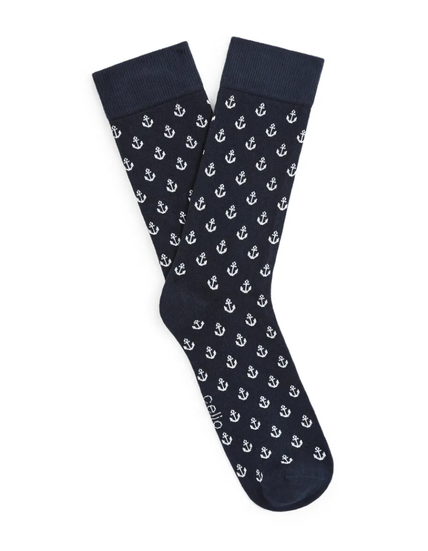 Celio Chaussettes hautes motifs ancres - marine^Homme Chaussettes
