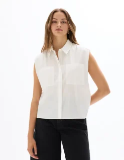 Celio Chemise courte boxy sans manches - écru^Femme Les Essentiels Aux Meilleurs Prix|Chemises & Blouses
