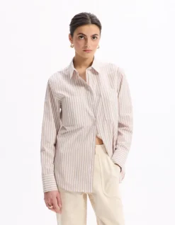 Celio Chemise en coton large - beige^Femme Les Essentiels Aux Meilleurs Prix|Chemises & Blouses
