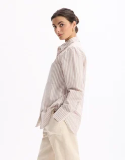 Celio Chemise en coton large - beige^Femme Les Essentiels Aux Meilleurs Prix|Chemises & Blouses