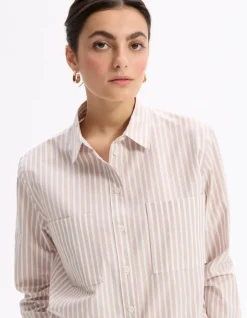 Celio Chemise en coton large - beige^Femme Les Essentiels Aux Meilleurs Prix|Chemises & Blouses