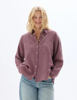 Celio Chemise en lin oversize - violet^Femme Les Meilleures Ventes|Chemises & Blouses