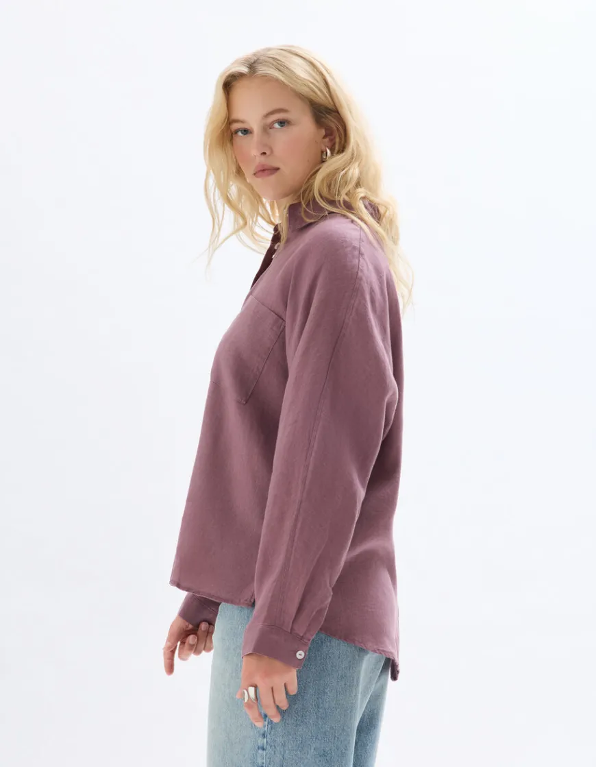 Celio Chemise en lin oversize - violet^Femme Les Meilleures Ventes|Chemises & Blouses