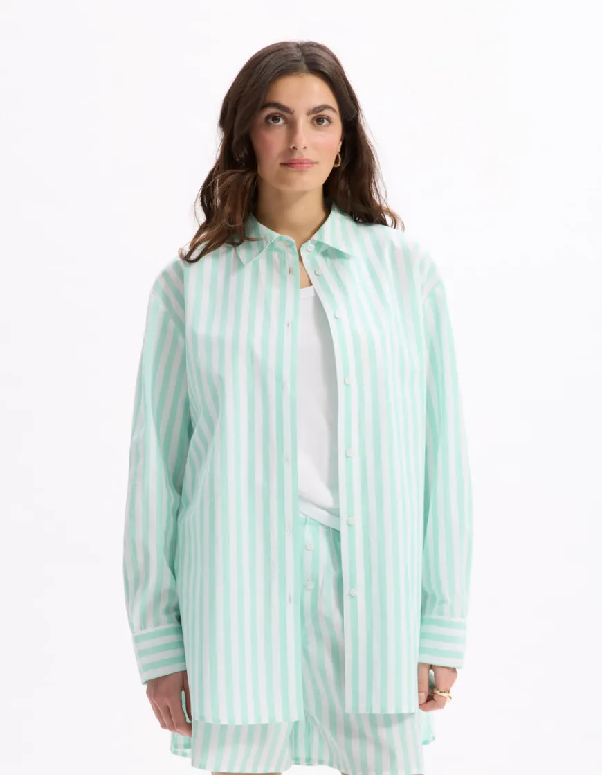 Celio Chemise en popeline rayé - vert d'eau^Femme Loungewear|Les Essentiels Aux Meilleurs Prix