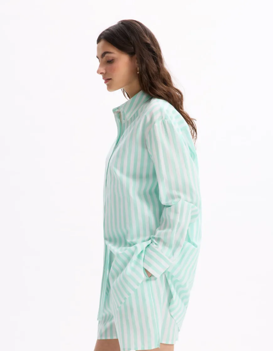 Celio Chemise en popeline rayé - vert d'eau^Femme Loungewear|Les Essentiels Aux Meilleurs Prix