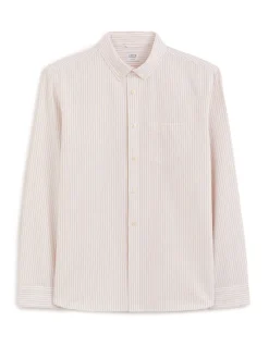 Celio Chemise oxford regular à rayures en coton - beige^Homme Chemises