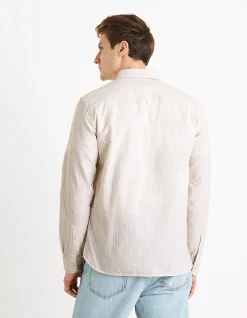 Celio Chemise oxford regular à rayures en coton - beige^Homme Chemises