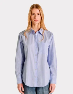 Celio Chemise rayée droite en coton - violet^Femme Chemises & Blouses