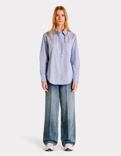 Celio Chemise rayée droite en coton - violet^Femme Chemises & Blouses