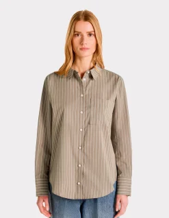 Celio Chemise rayée droite en coton - beige^Femme Chemises & Blouses