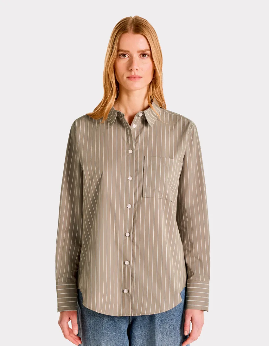 Celio Chemise rayée droite en coton - beige^Femme Chemises & Blouses