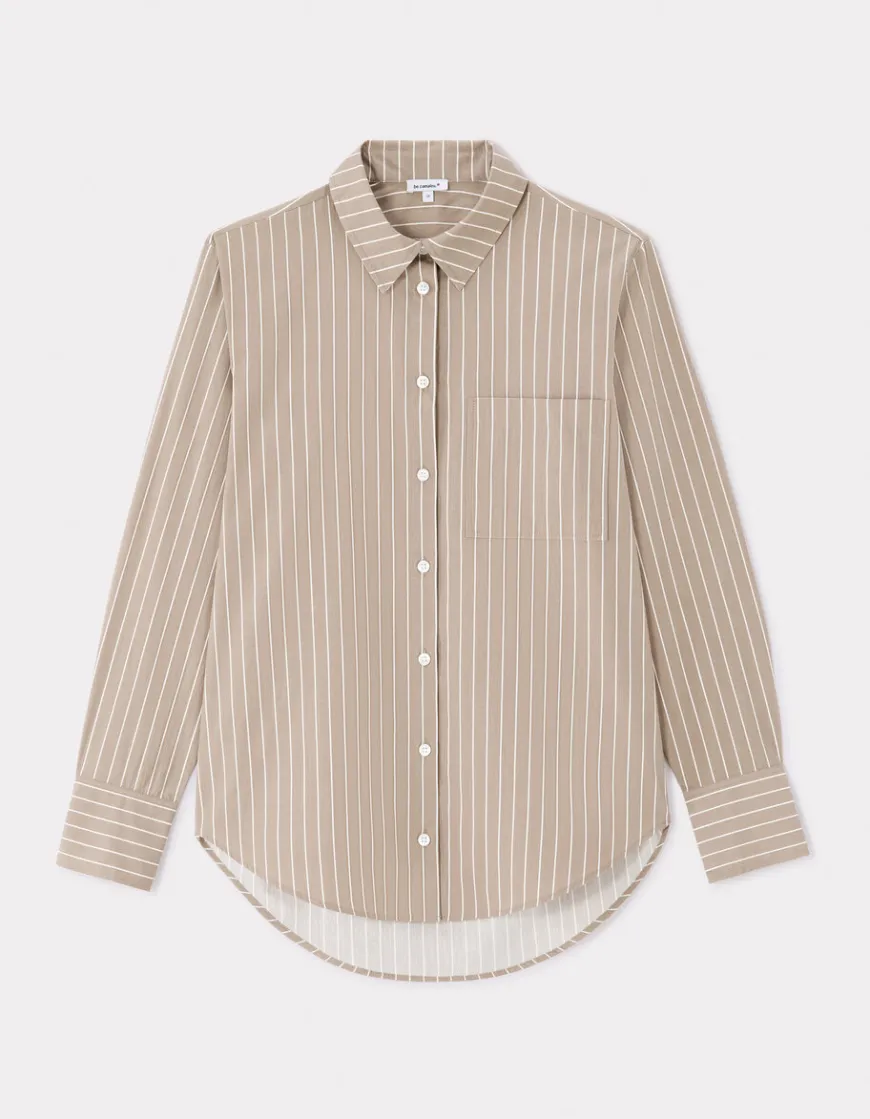 Celio Chemise rayée droite en coton - beige^Femme Chemises & Blouses