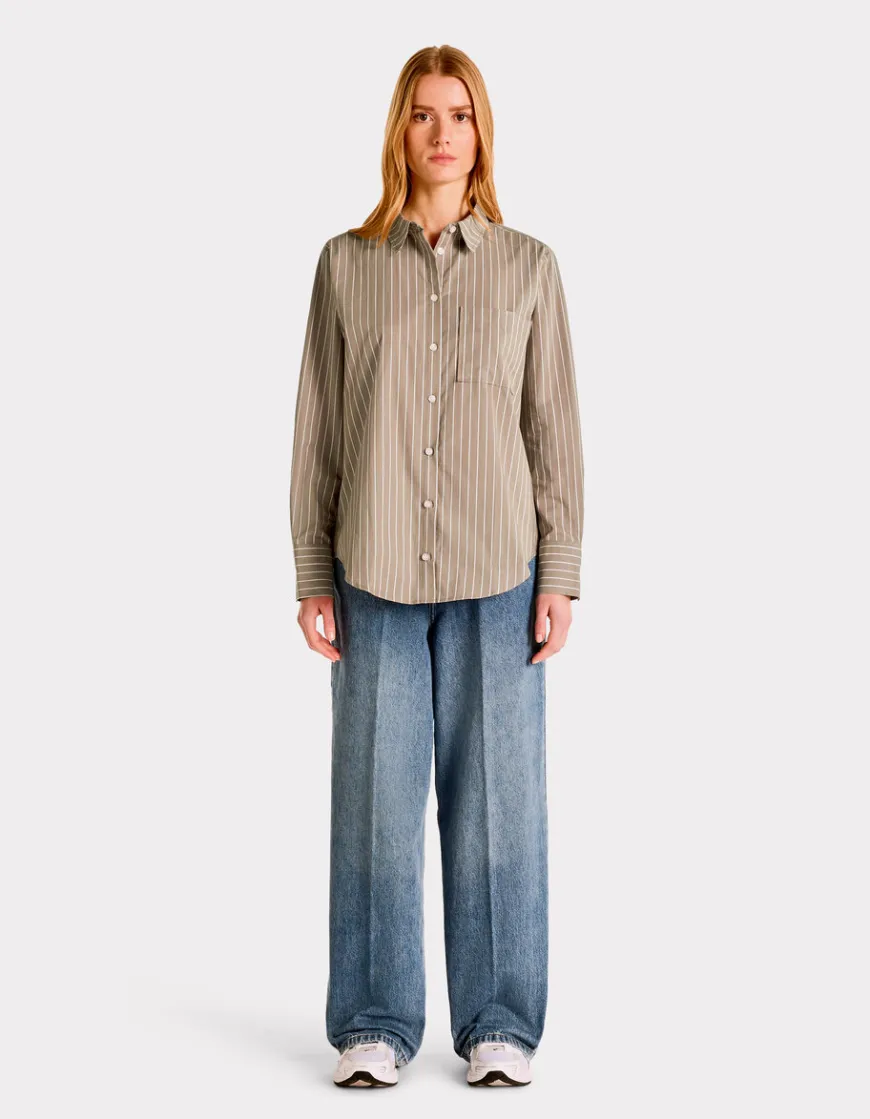 Celio Chemise rayée droite en coton - beige^Femme Chemises & Blouses