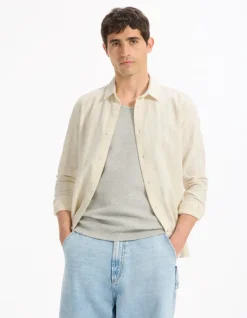 Celio Chemise regular jacquard 100% coton -^Homme Chemises|Chemises Blanches