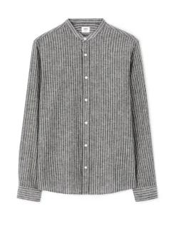 Celio Chemise regular rayé col mao en lin et coton - noir^Homme Chemises|Sélection Lin