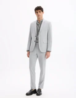Celio Chemise regular rayé col mao en lin et coton - noir^Homme Chemises|Sélection Lin