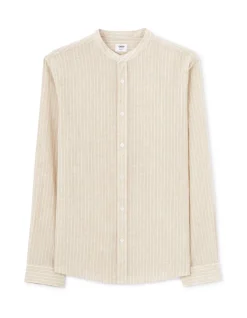 Celio Chemise regular rayé col mao en lin et coton - naturel^Homme Chemises|Sélection Lin