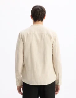 Celio Chemise regular rayé col mao en lin et coton - naturel^Homme Chemises|Sélection Lin