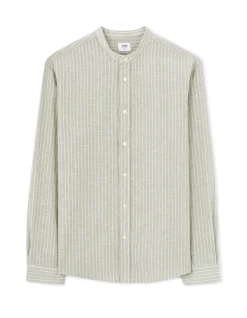 Celio Chemise regular rayé col mao en lin et coton - sauge^Homme Chemises|Sélection Lin