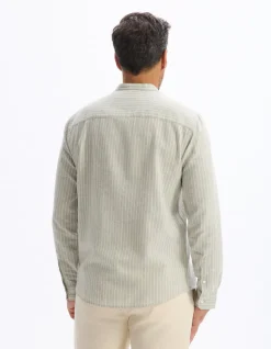 Celio Chemise regular rayé col mao en lin et coton - sauge^Homme Chemises|Sélection Lin