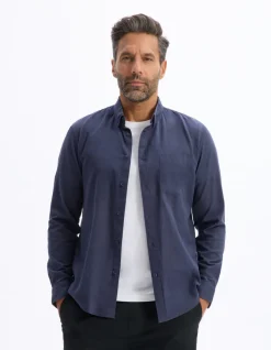 Celio Chemise regular slub 100% coton - marine^Homme Chemises