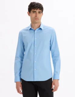 Celio Chemise slim en coton stretch - bleu moyen^Homme Chemises|Chemises Habillées