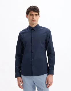 Celio Chemise slim en coton stretch - marine^Homme Chemises|Chemises Habillées