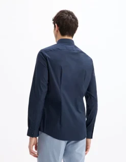 Celio Chemise slim en coton stretch - marine^Homme Chemises|Chemises Habillées
