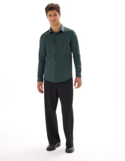 Celio Chemise slim en coton stretch - vert^Homme Chemises|Chemises Habillées