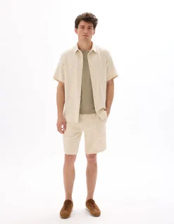 Celio Chemisette regular 100% coton jacquard - écru^Homme Chemises|Chemises Manches Courtes