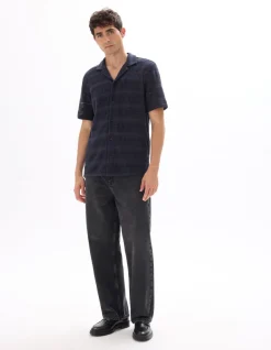 Celio chemisette regular à crochet - bleu^Homme Chemises Manches Courtes|Chemises