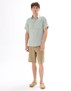Celio Chemisette regular 100% lin - menthe^Homme Chemises Manches Courtes|Chemises