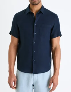 Celio Chemisette regular 100% lin - marine^Homme Chemises Manches Courtes|Chemises