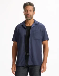 Celio Chemisette regular 100% viscose - marine^Homme Chemises Manches Courtes|Chemises