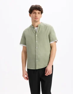 Celio Chemisette regular col mao 100% lin -^Homme Chemises Manches Courtes|Chemises