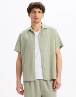 Celio Chemisette regular en lin et coton -^Homme Chemises Manches Courtes|Chemises