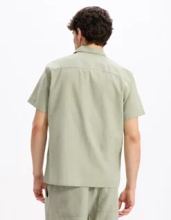 Celio Chemisette regular en lin et coton -^Homme Chemises Manches Courtes|Chemises