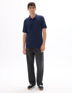 Celio Chemisette regular en maille ajouré - marine^Homme Chemises Manches Courtes|Chemises
