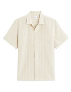 Celio Chemisette regular rayé en lin et coton - beige^Homme Chemises Manches Courtes|Chemises